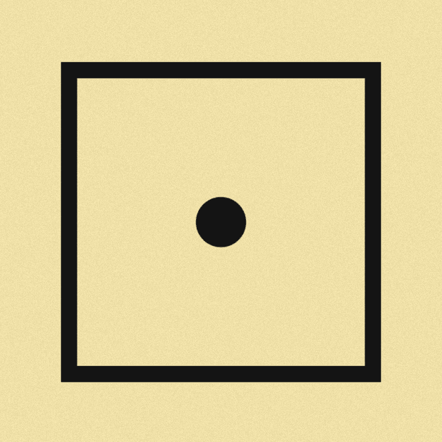 An halo square with an circle the center agasint a light yellow background