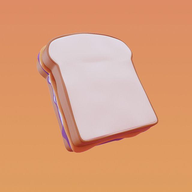 A cartoon style peanut butter and jelly sandwich agasint an orange background